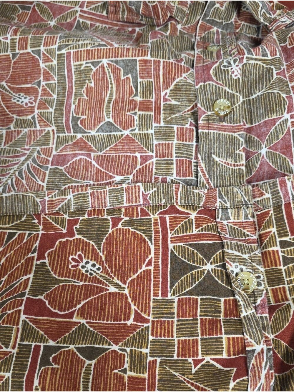 Cooke Street Honolulu Reverse Print Red & Brown Floral Geometric Shirt, Size XL - Picture 8 of 8